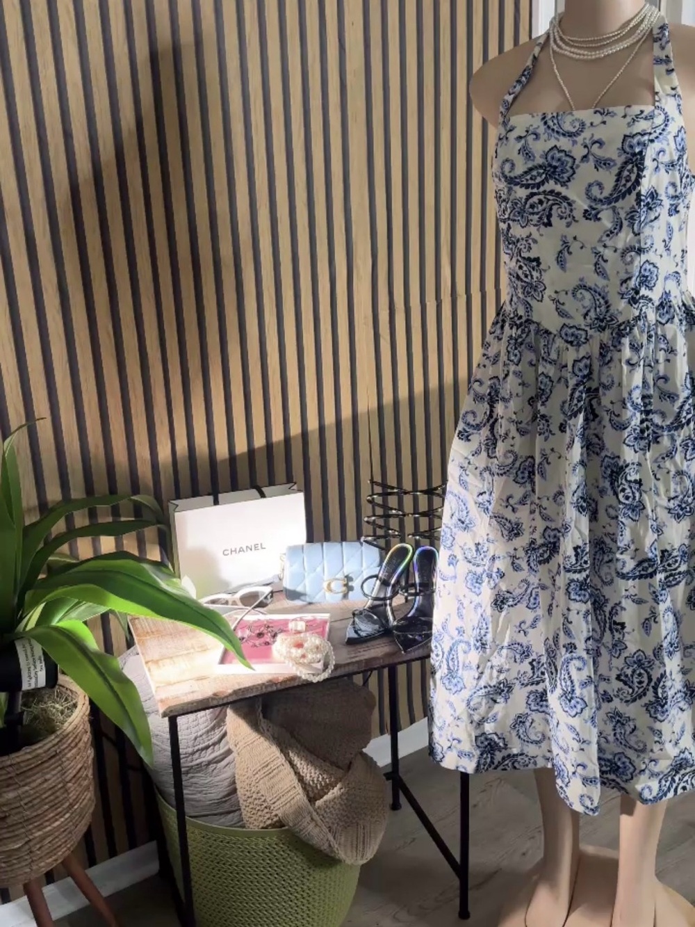Blue Paisley Halter Dress